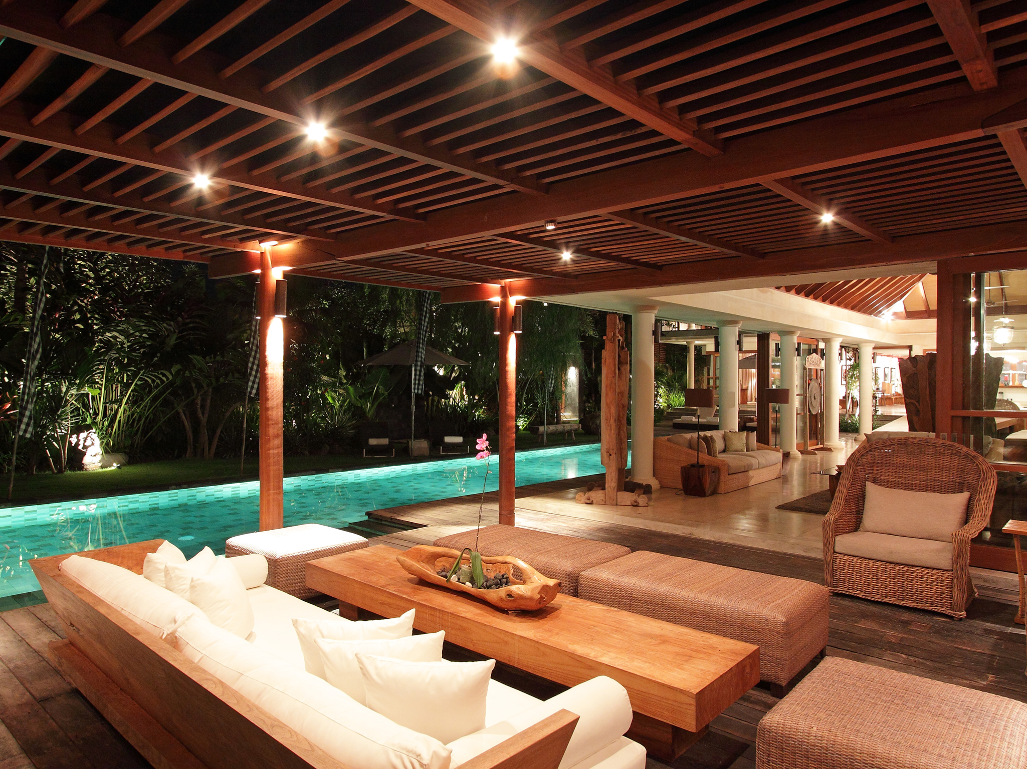 17. Villa Sarasvati - Main living area at night - Dea Villas - Villa Sarasvati, Canggu, Bali